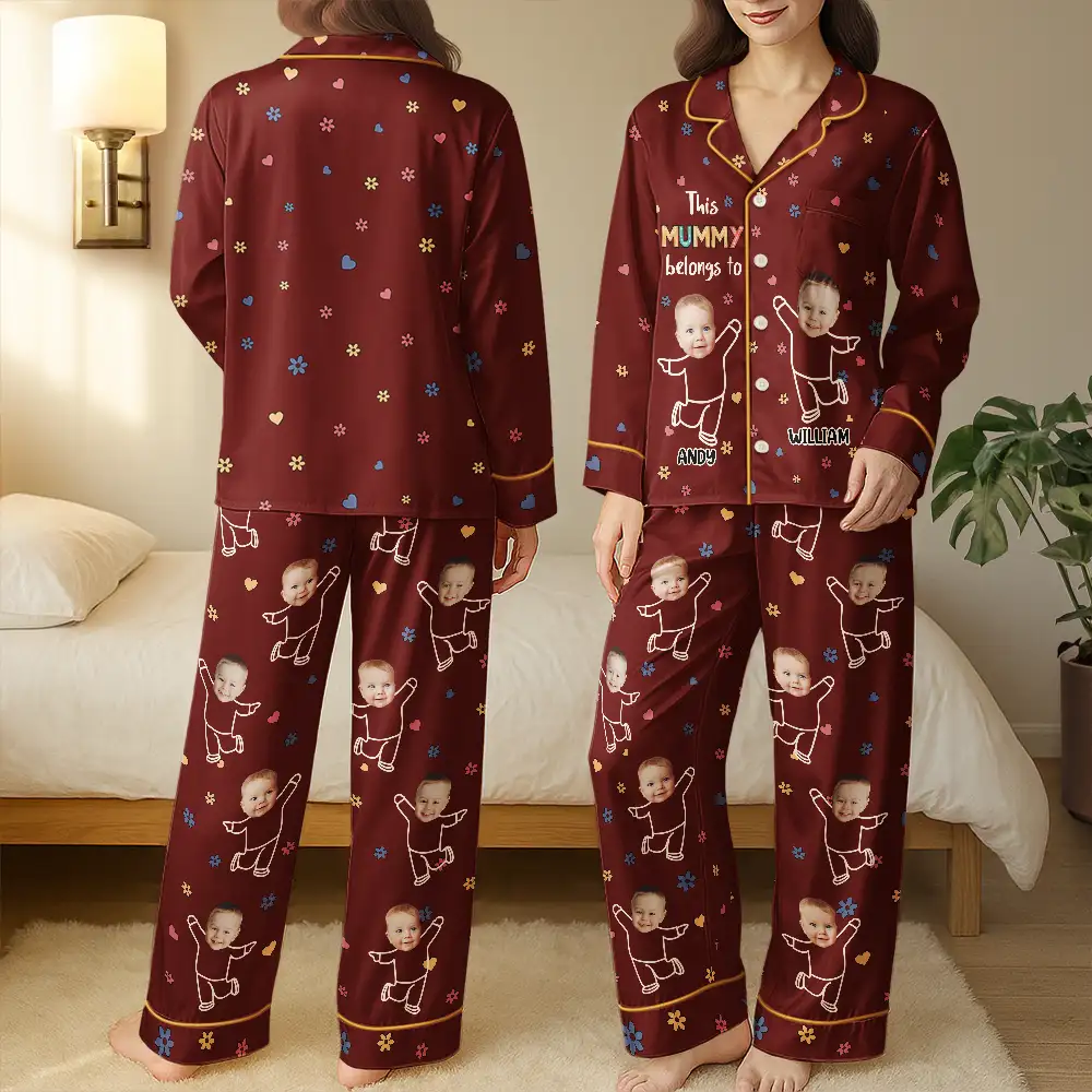 Custom Photo This Nana Mom Belongs To Grandkids - Personalized Satin Pajama Set - Image 4