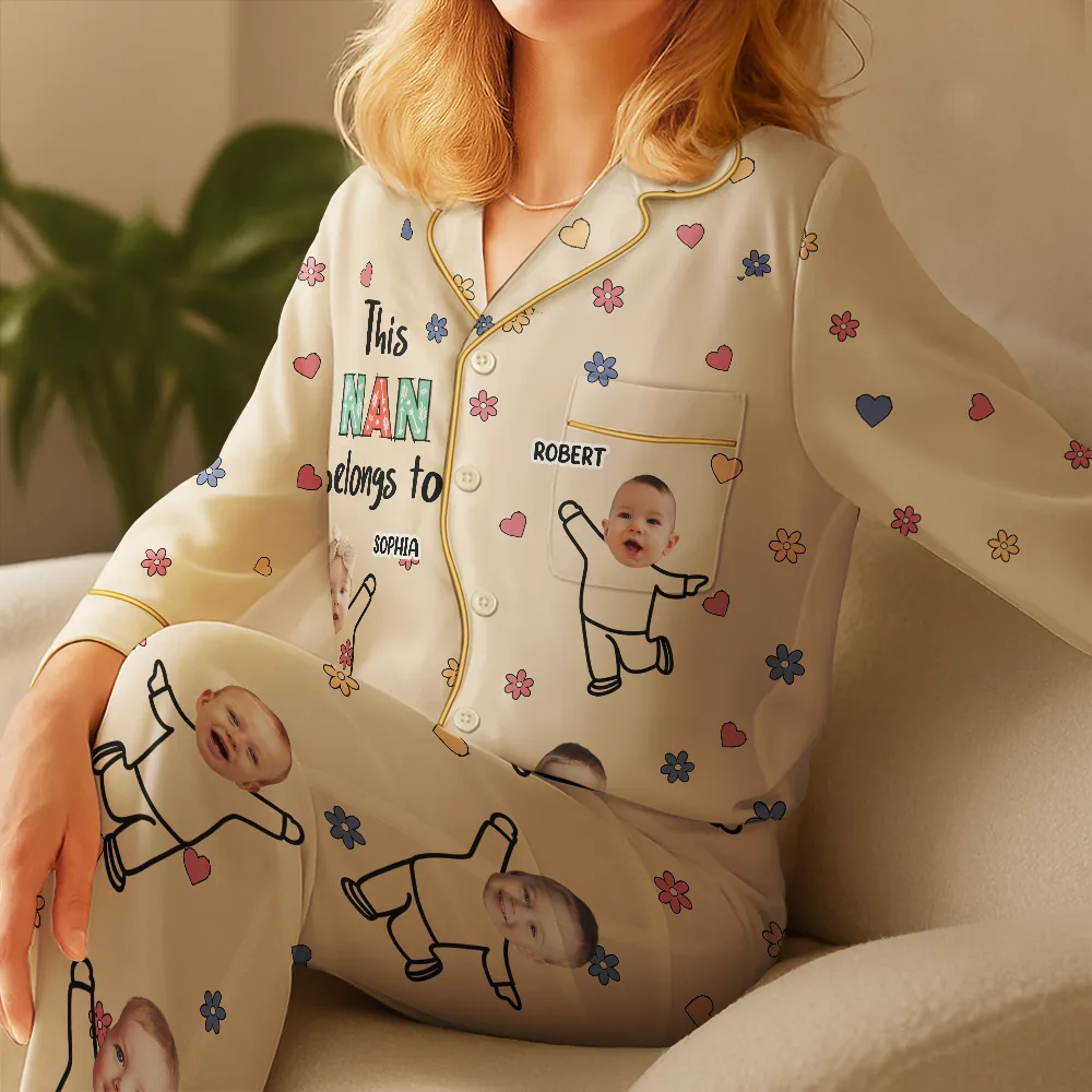 Custom Photo This Nana Mom Belongs To Grandkids - Personalized Satin Pajama Set - Image 5