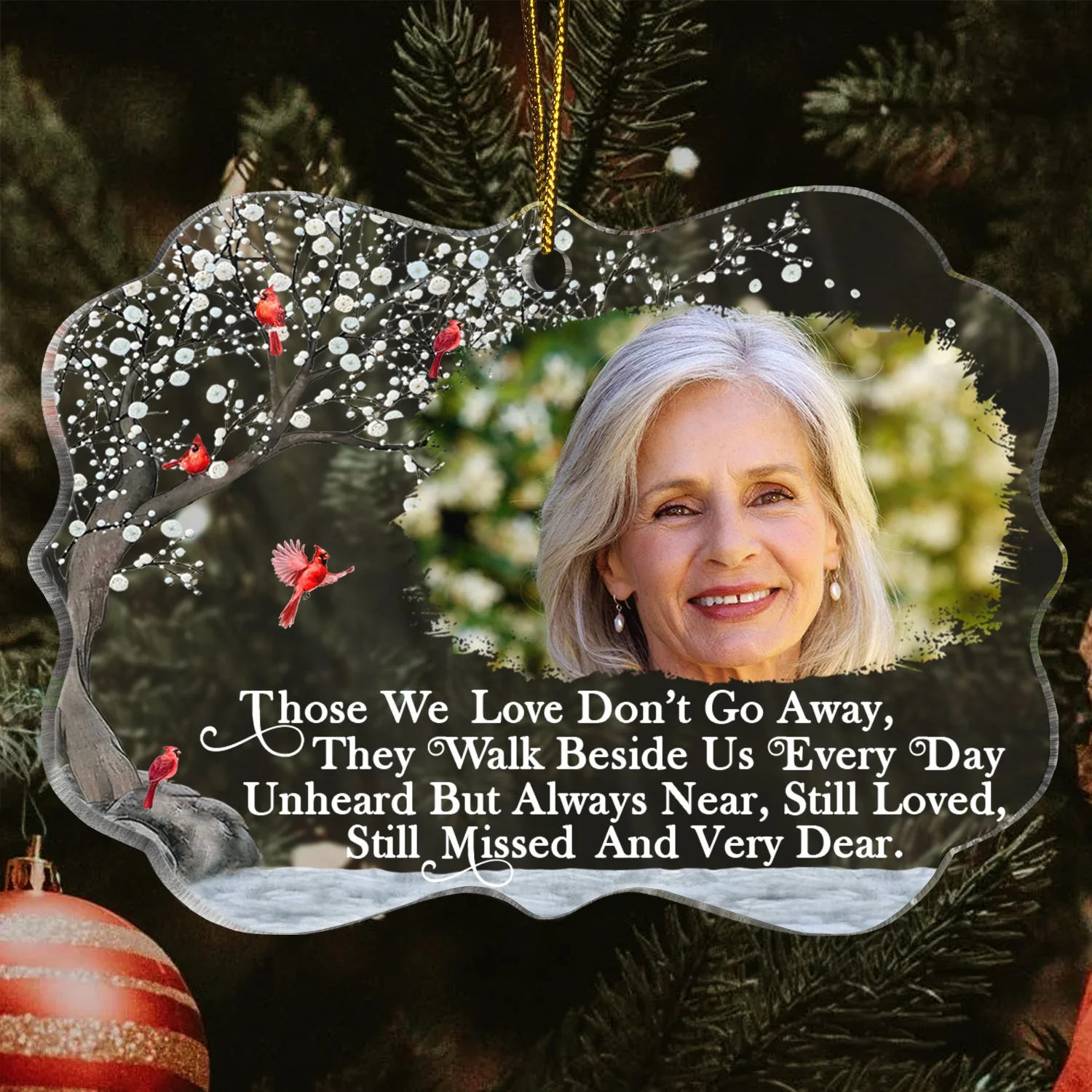 Custom Photo Those We Love Don't Go Away - Christmas, Memorial Gift For Family, Siblings, Friends - Personalized Medallion Acrylic Ornament - Image 3