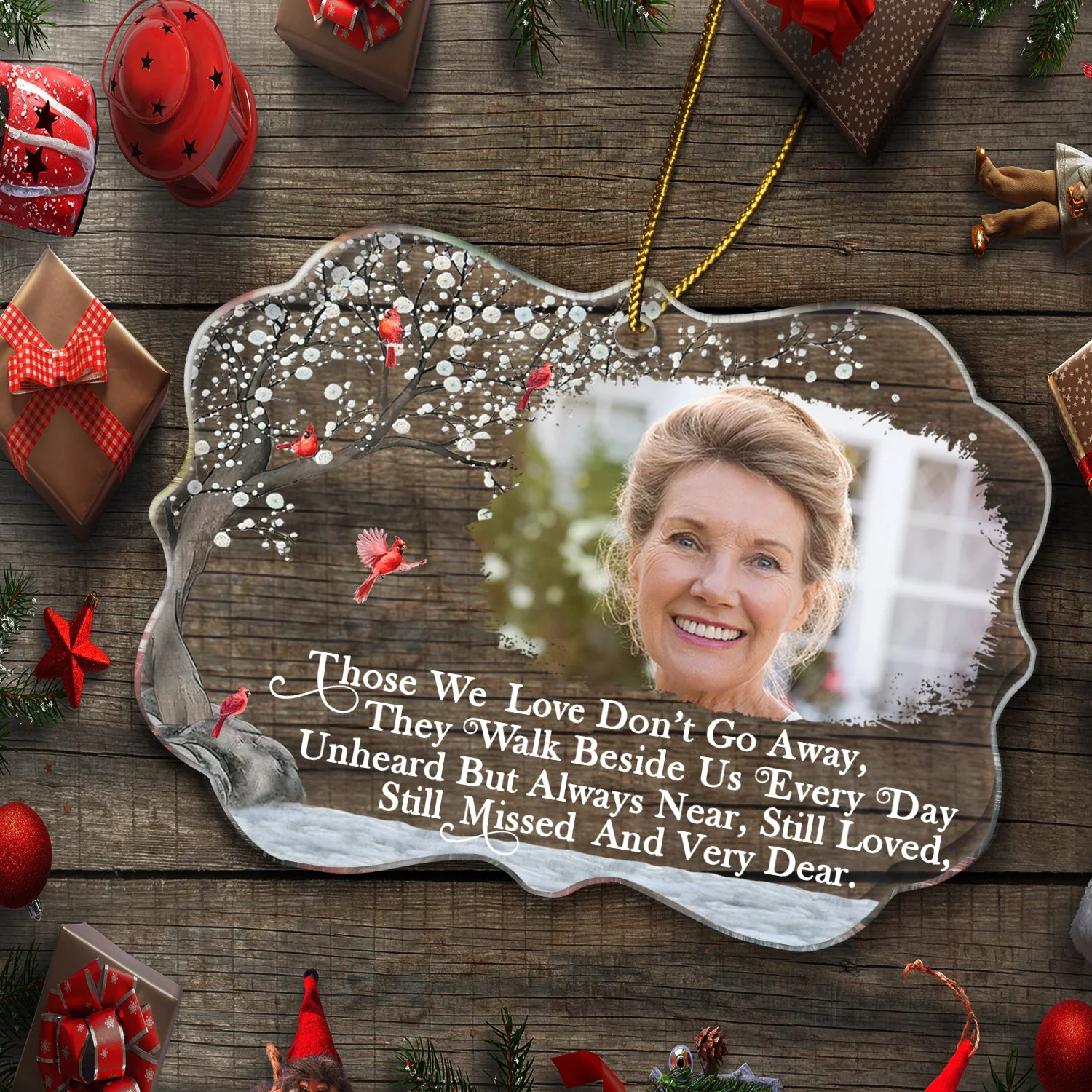 Custom Photo Those We Love Don't Go Away - Christmas, Memorial Gift For Family, Siblings, Friends - Personalized Medallion Acrylic Ornament - Image 5