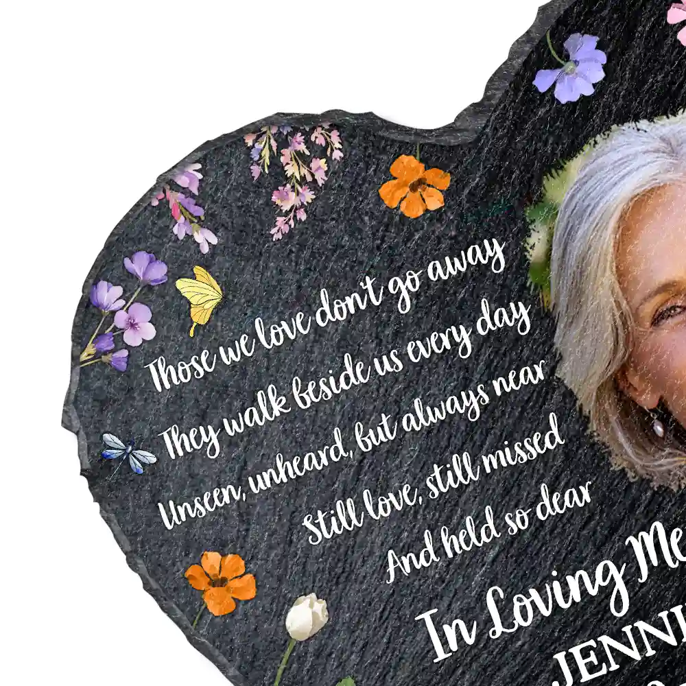Custom Photo Those We Love Don't Go Away - Personalized Heart Memorial Garden Stone - Image 2