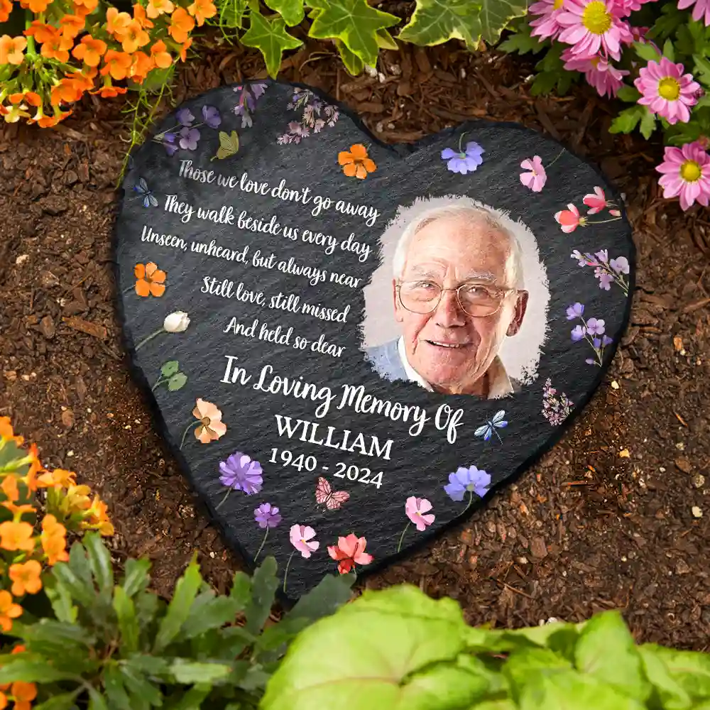 Custom Photo Those We Love Don't Go Away - Personalized Heart Memorial Garden Stone - Image 3