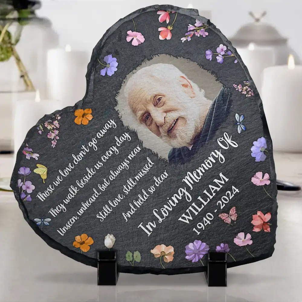 Custom Photo Those We Love Don't Go Away - Personalized Heart Memorial Garden Stone - Image 4