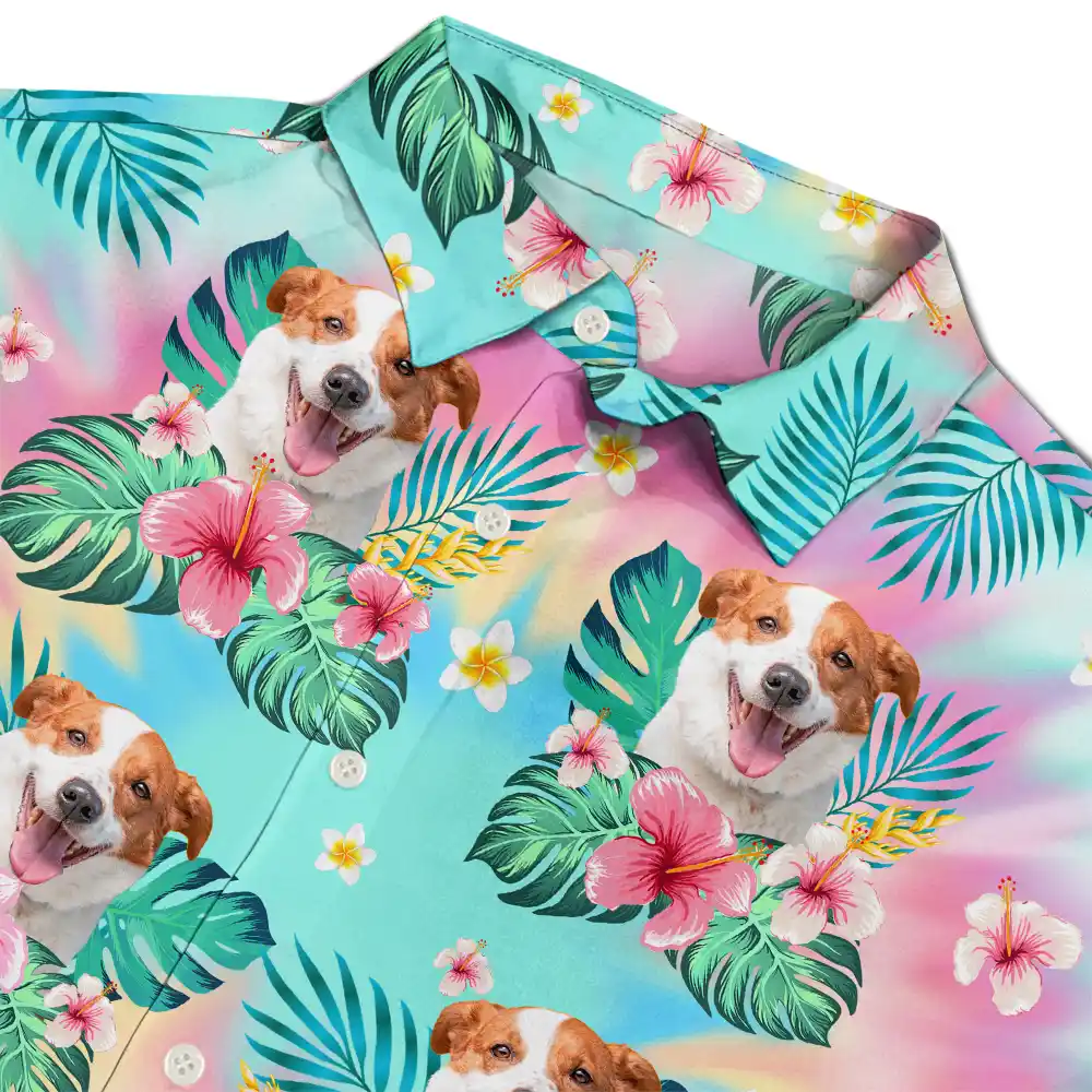 Custom Photo Tie Dye Pet Face - Personalized Hawaiian Shirt - Image 5
