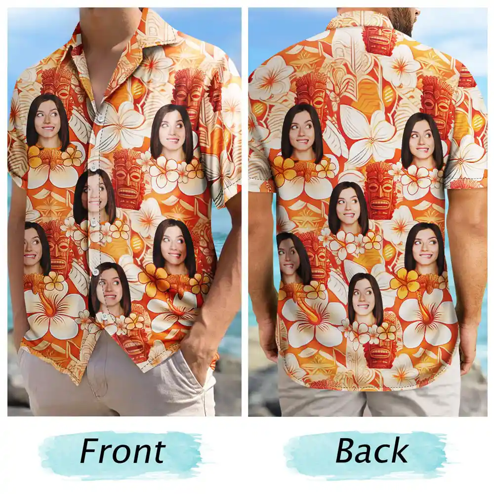 Custom Photo Tiki Flower Summer Beach Vibe - Personalized Hawaiian Shirt - Image 6