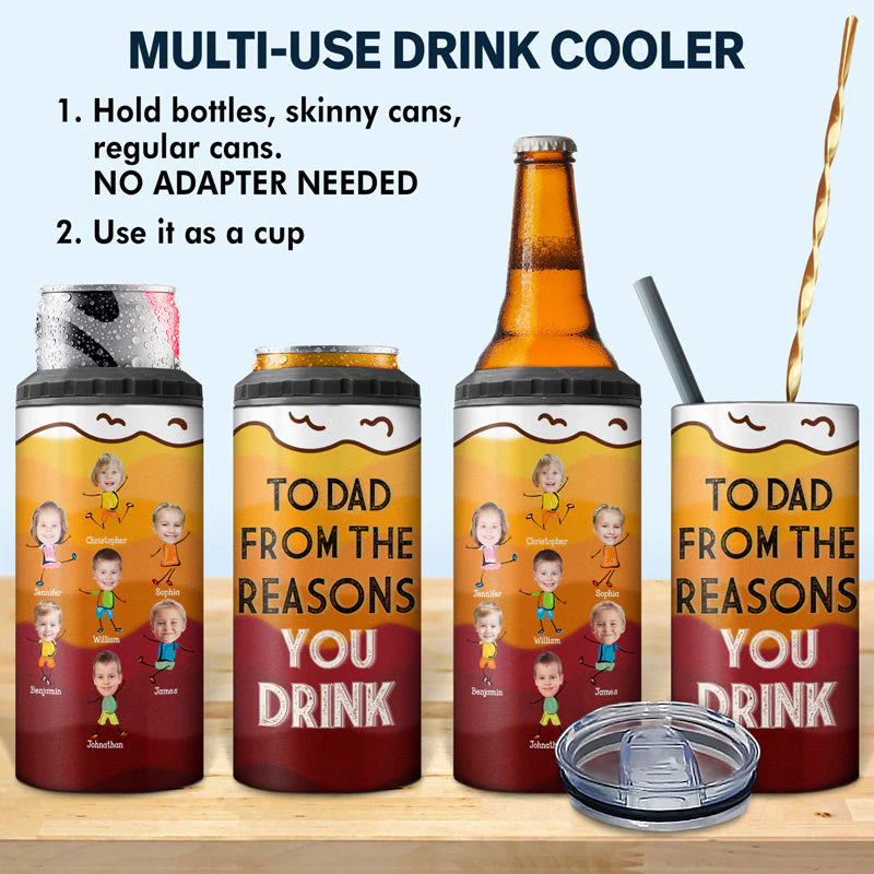 Custom Photo To Dad From The Reason You Drink - Personalized 4 In 1 Can Cooler Tumbler - Image 3