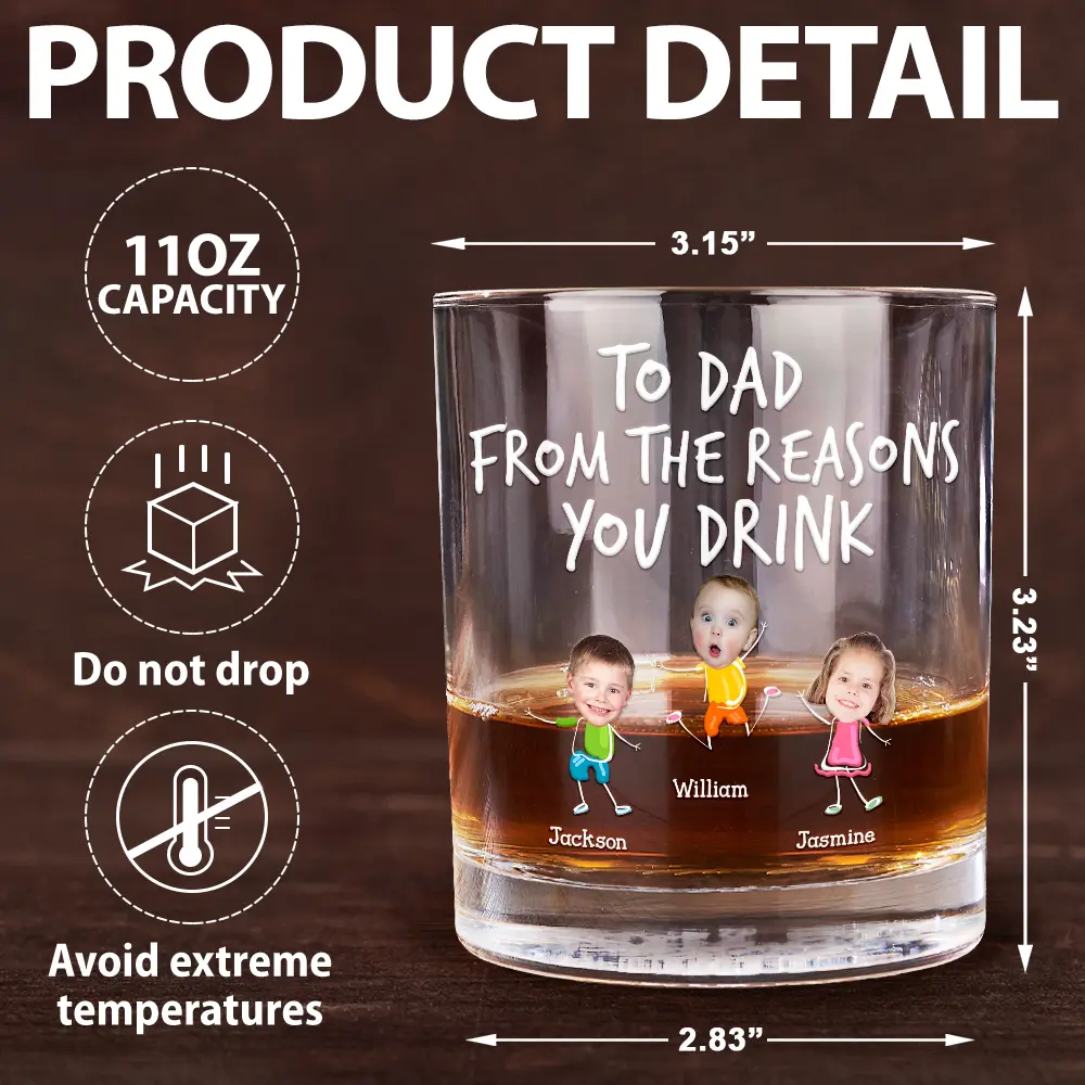 Custom Photo To Dad From The Reasons You Drink Funny - Personalized Whiskey Glass - Image 6
