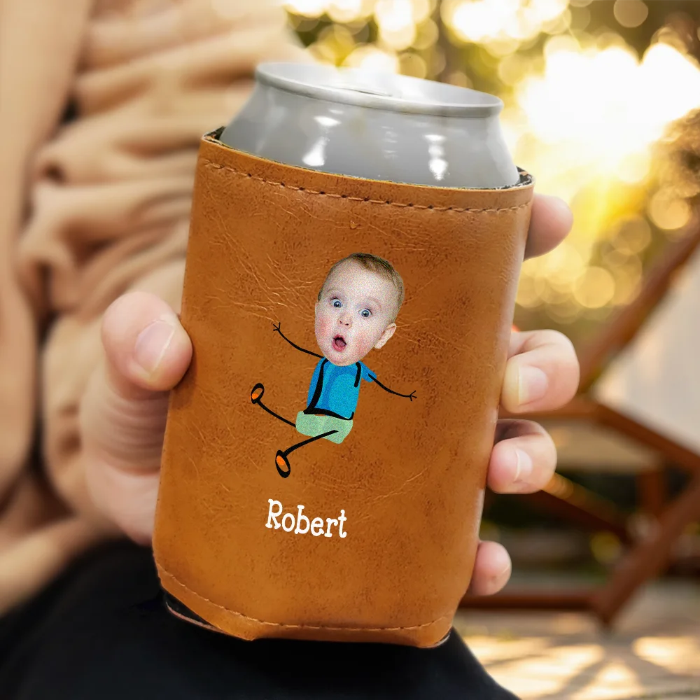 Custom Photo To Dad From The Reasons You Drink - Personalized Leather Can Cooler - Image 4