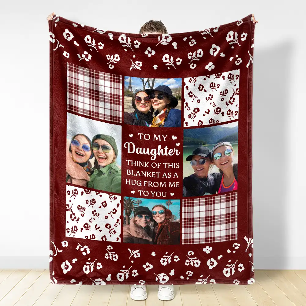 Custom Photo To My Mom Think Of This As A Hug From Me To You - Personalized Fleece Blanket, Sherpa Blanket - Image 3