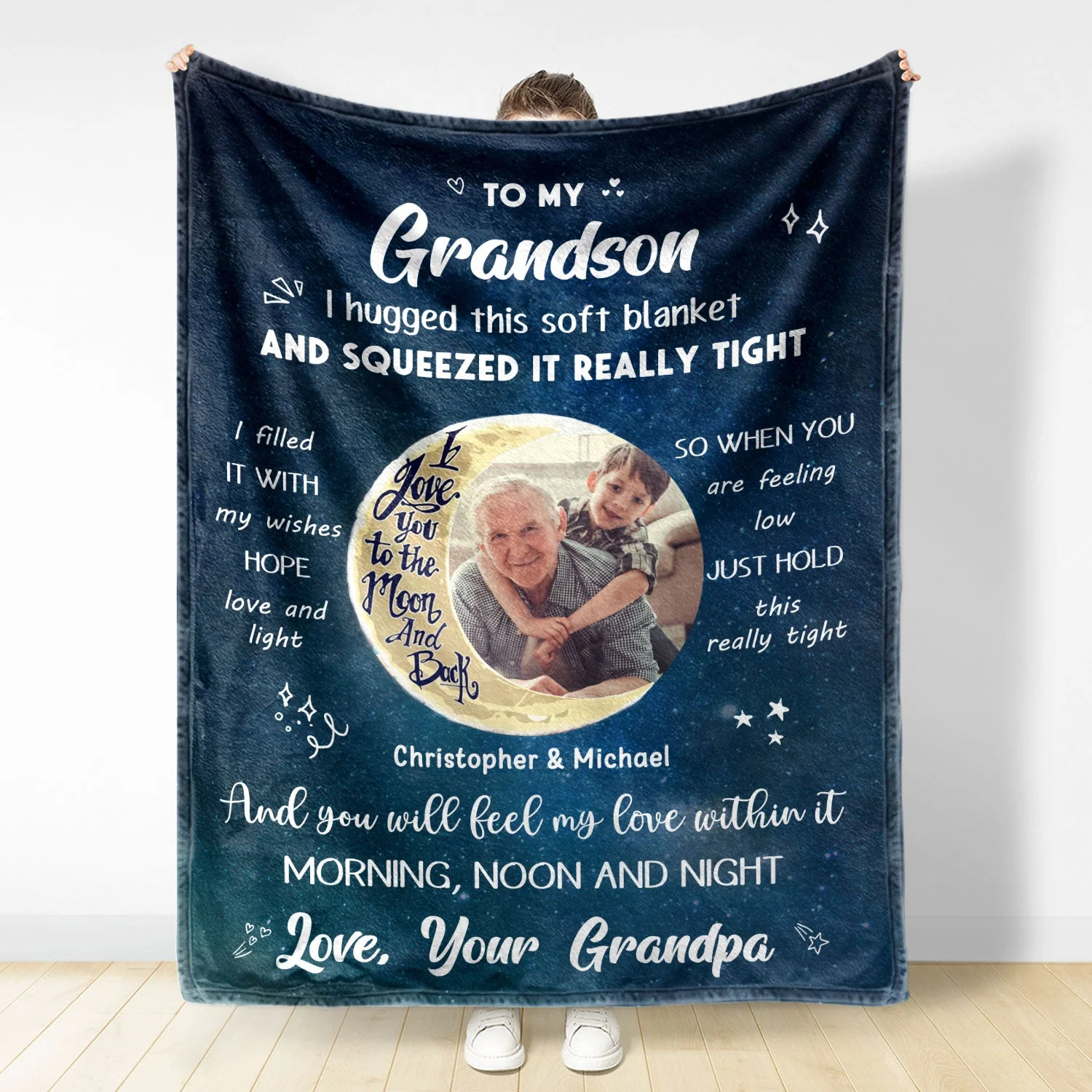 Custom Photo To The Moon & Back - Gift For Grandkids, Grandparents, Mom, Dad, Daughter, Son - Personalized Fleece Blanket - Image 3