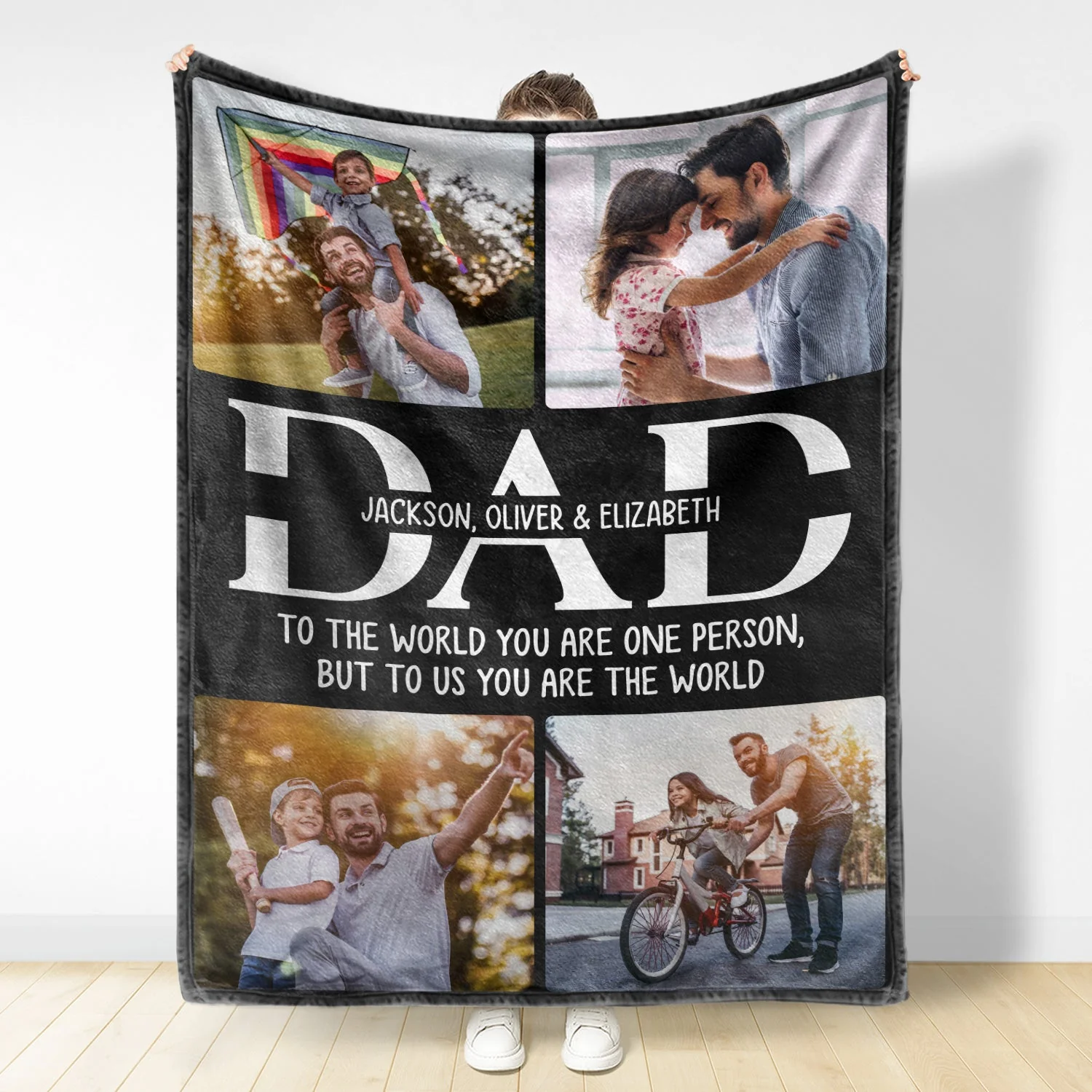 Custom Photo To Us You Are The World - Gift For Father - Personalized Fleece Blanket, Sherpa Blanket - Image 3