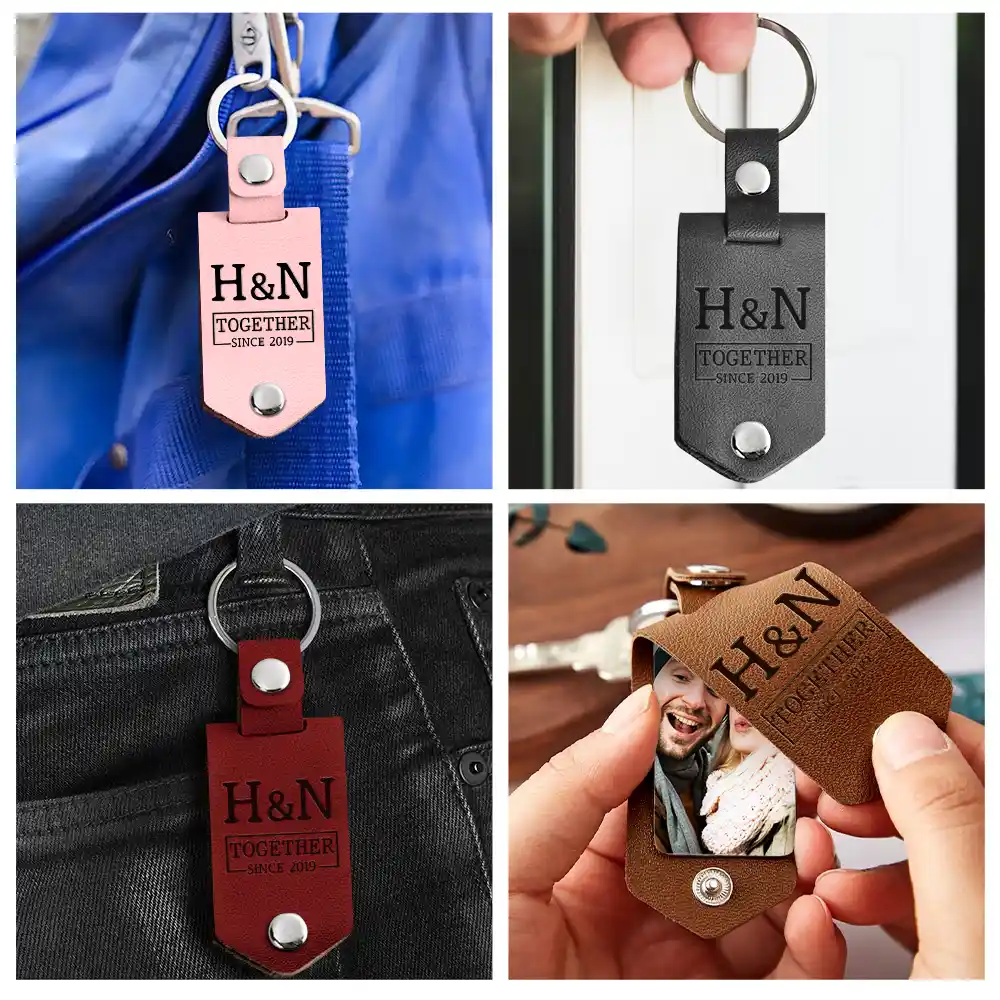 Custom Photo Together Since Drive Safe I Need You Here With Me - Gift For Boyfriends, Husbands, Couples - Personalized Leather Photo Keychain - Image 5