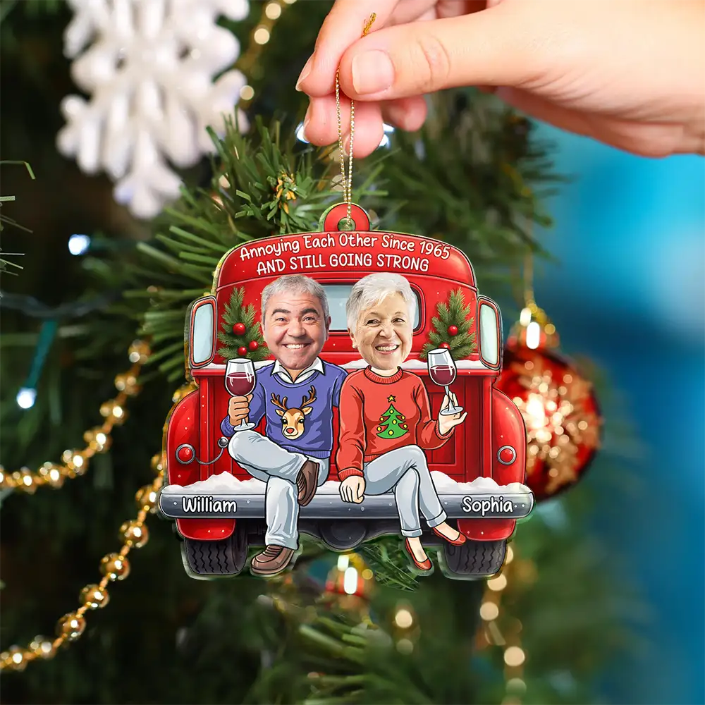 Custom Photo Together Since Funny Couple Red Truck - Personalized Custom Shaped Acrylic Ornament - Image 5