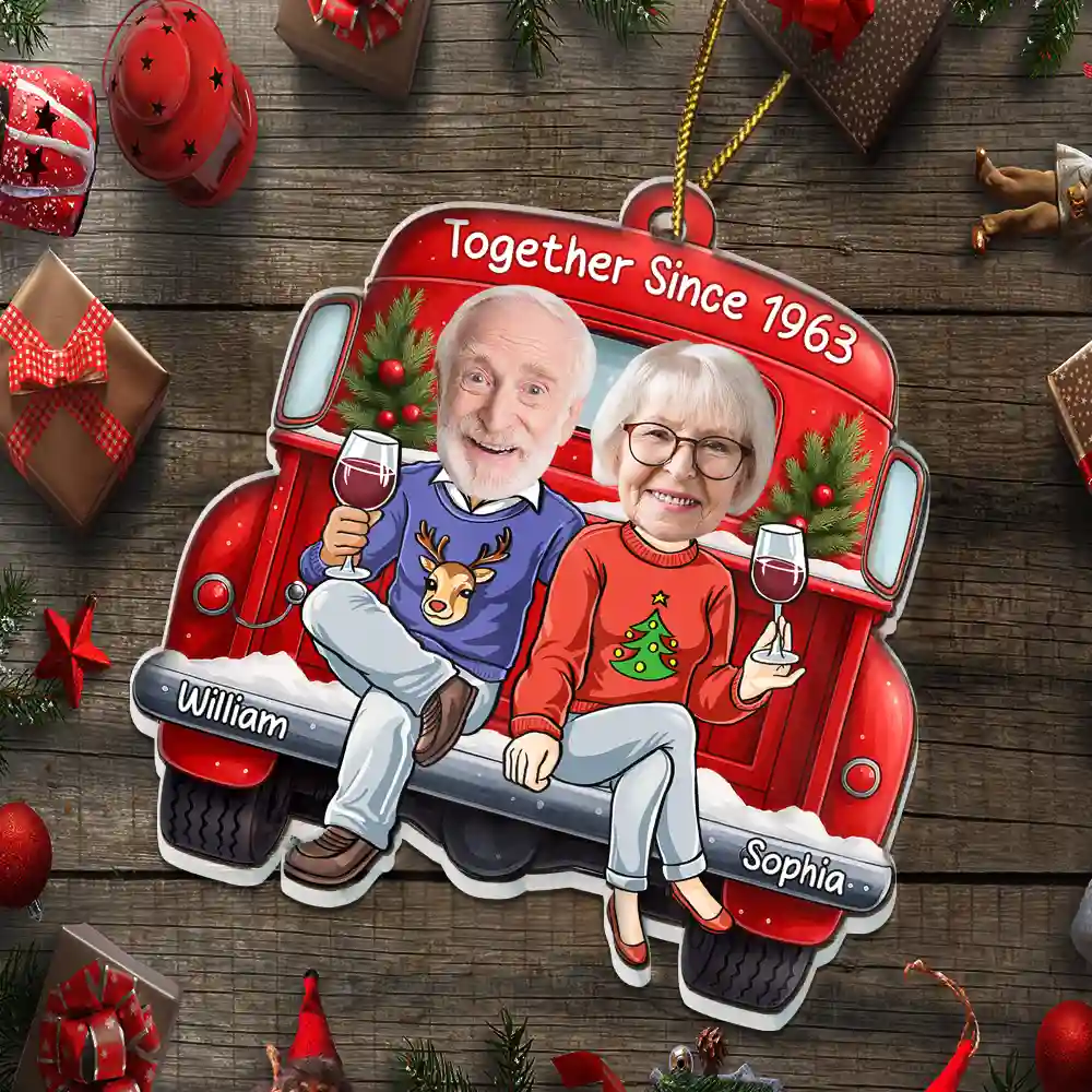 Custom Photo Together Since Funny Couple Red Truck - Personalized Custom Shaped Acrylic Ornament - Image 6