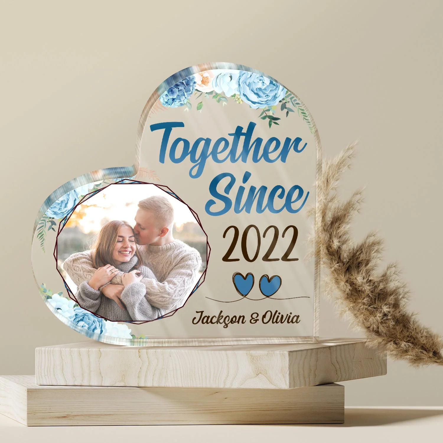 Custom Photo Together Since - Gift For Couples - Personalized Custom Heart Shaped Acrylic Plaque - Image 4