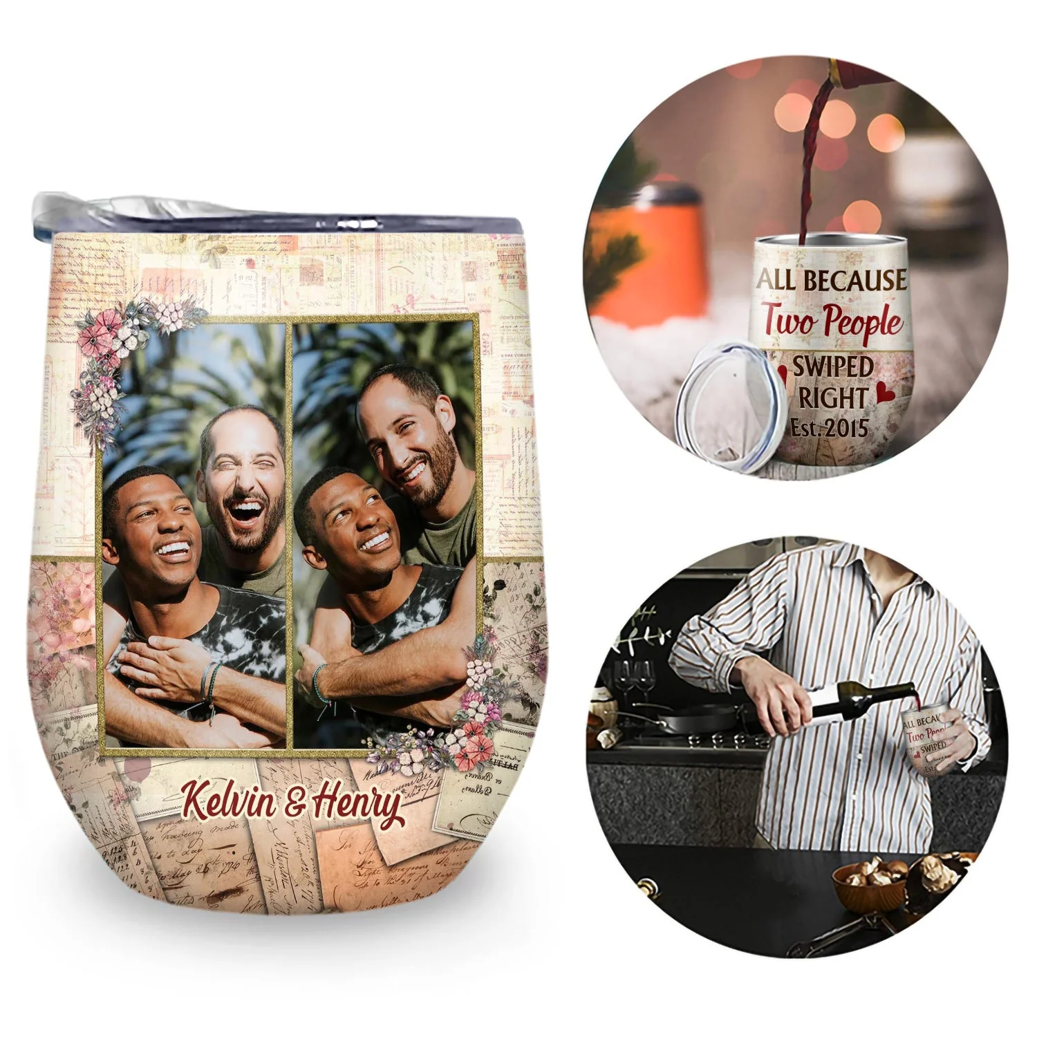 Custom Photo Together Since Husband Wife - Couple Gift - Personalized Custom Wine Tumbler - Image 2