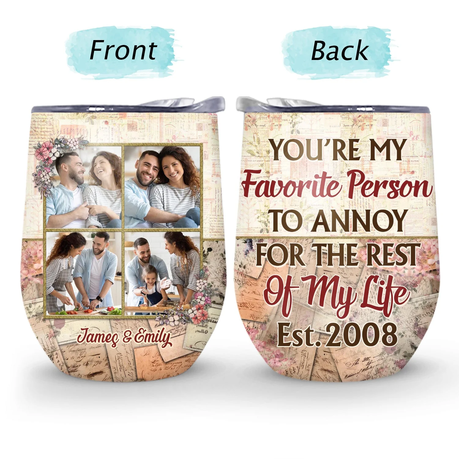 Custom Photo Together Since Husband Wife - Couple Gift - Personalized Custom Wine Tumbler - Image 4