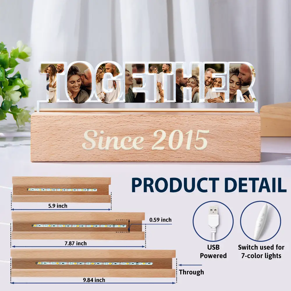 Custom Photo Together Since Year Couple Anniversary - Personalized Custom Shaped LED Light - Image 6