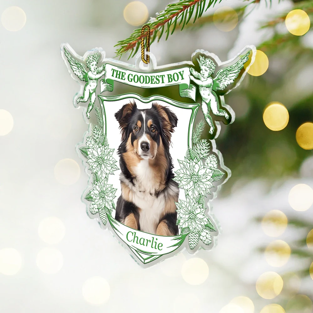 Custom Photo Toile De Jouy Goodest Boy Girl - Personalized Custom Shaped Acrylic Ornament - Image 3