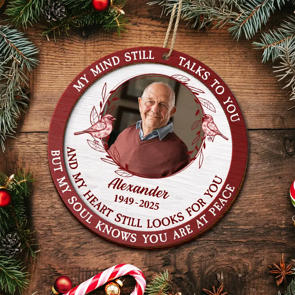 Custom Photo Toile Memorial Bird My Mind Still Talks To You - Personalized 2-Layered Wooden Ornament - Image 4