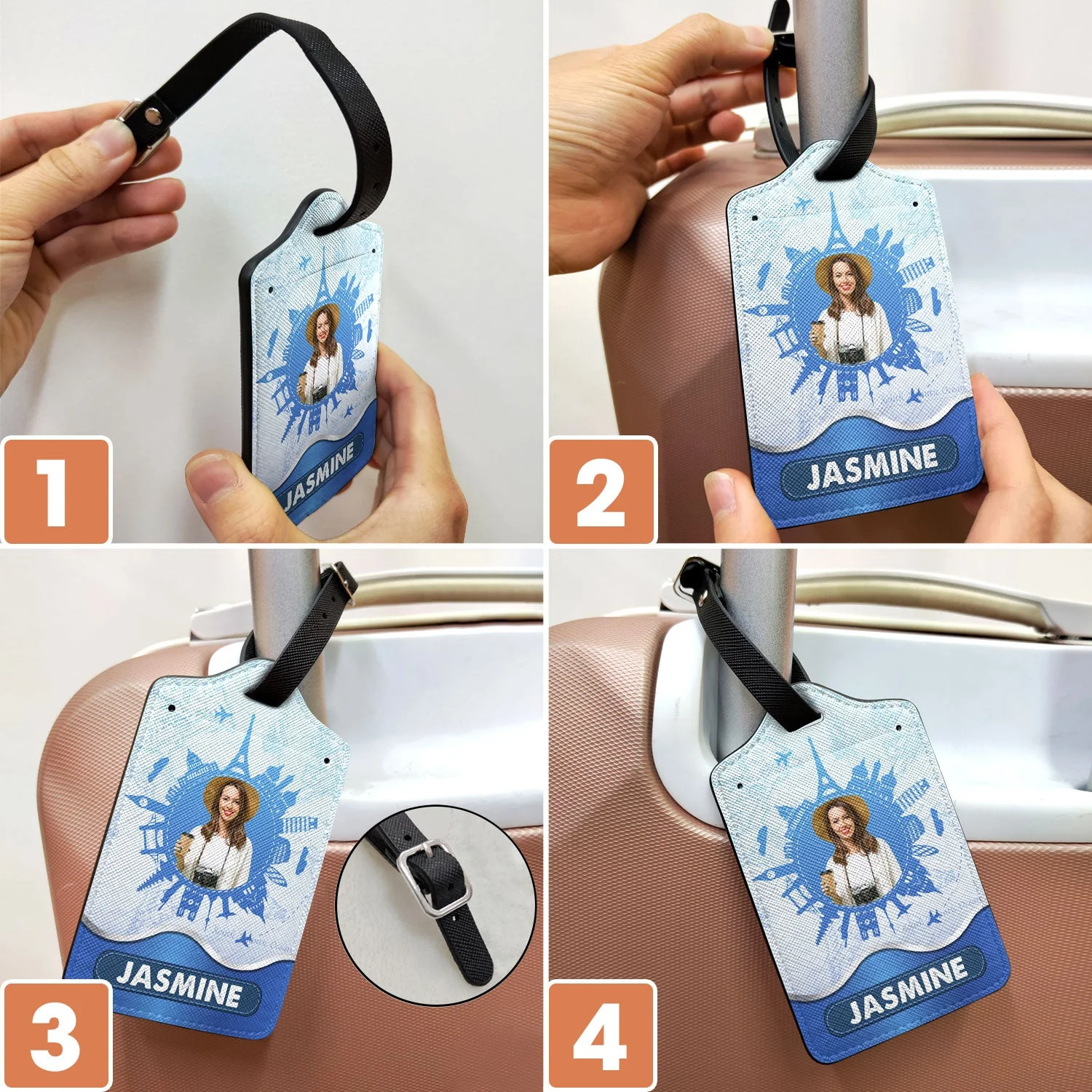 Custom Photo Travel Around The World - Gift For Traveling Lovers, Vacation Lovers, Travelers, Him, Her - Personalized Luggage Tag - Image 7