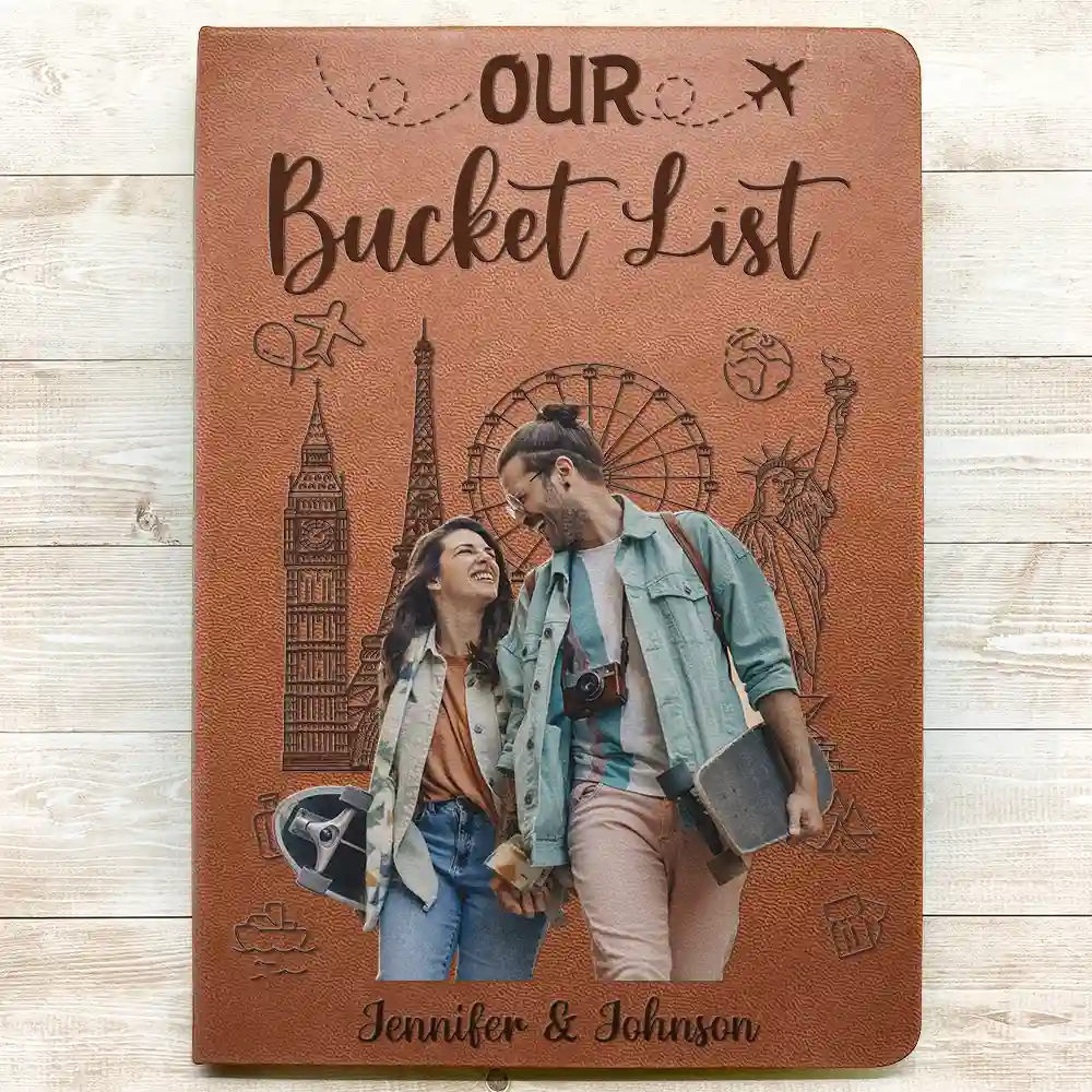Custom Photo Travel Couple Our Adventure Book - Personalized Leather Journal - Image 4
