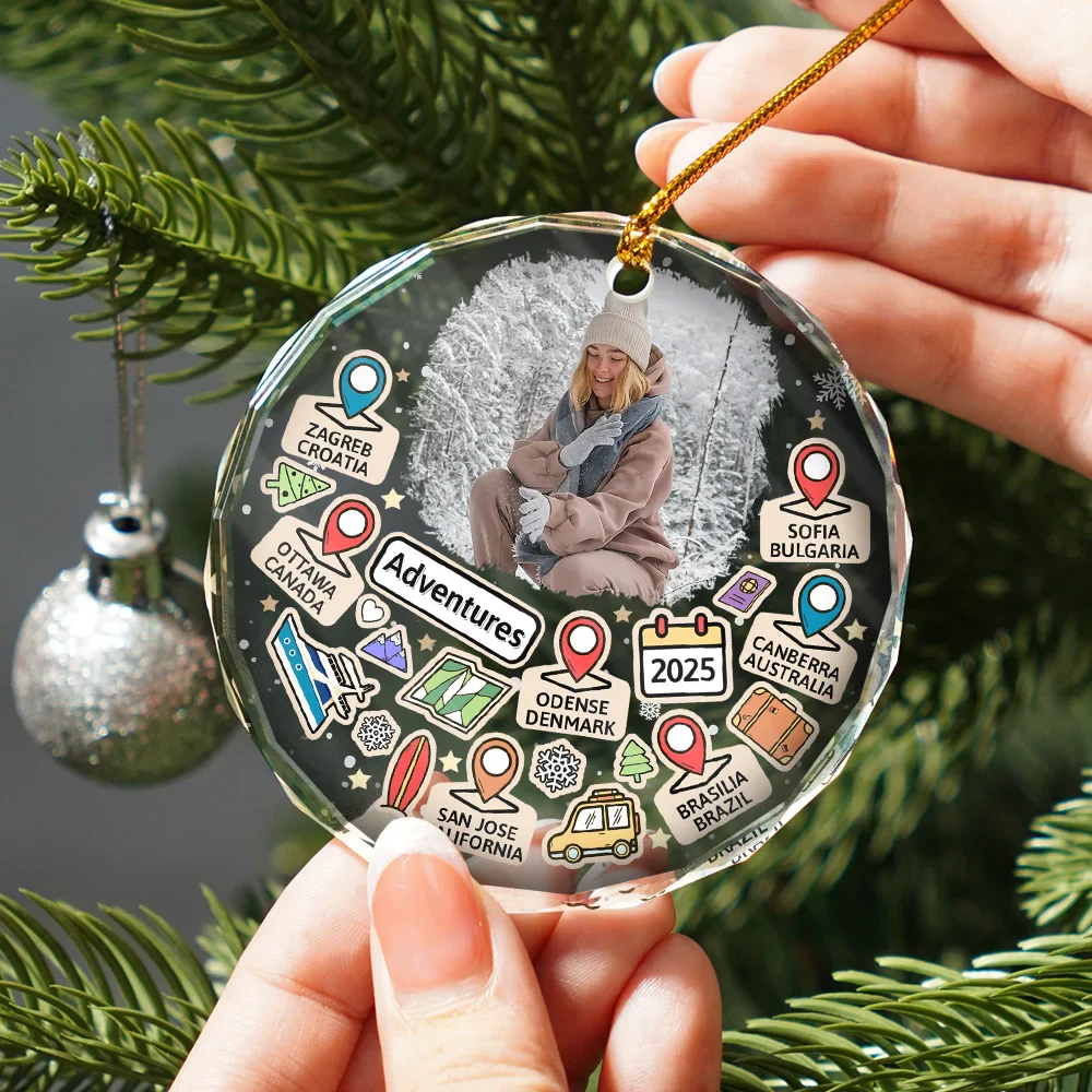 Custom Photo Travel Goal, Destination Of The Year - Personalized Circle Glass Ornament - Image 2