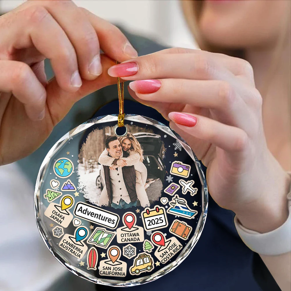 Custom Photo Travel Goal, Destination Of The Year - Personalized Circle Glass Ornament - Image 4