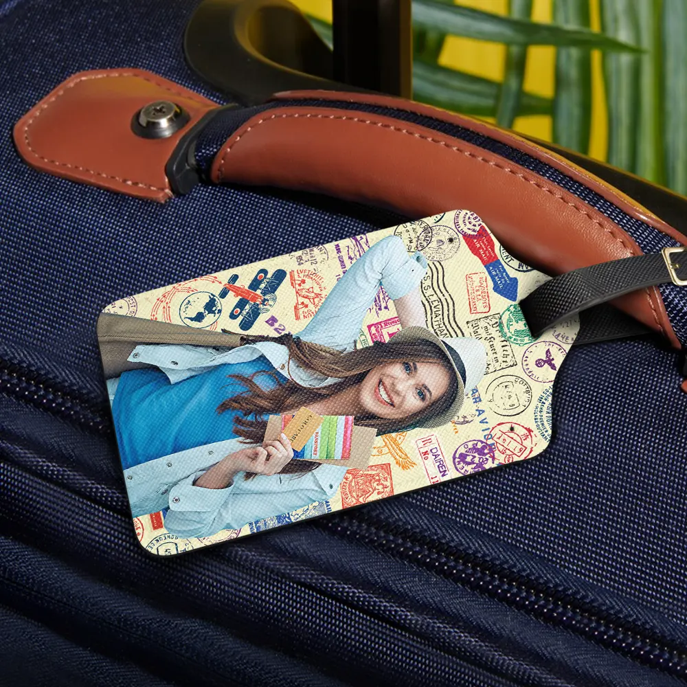 Custom Photo Travel Stamp Pattern - Personalized Luggage Tag - Image 3