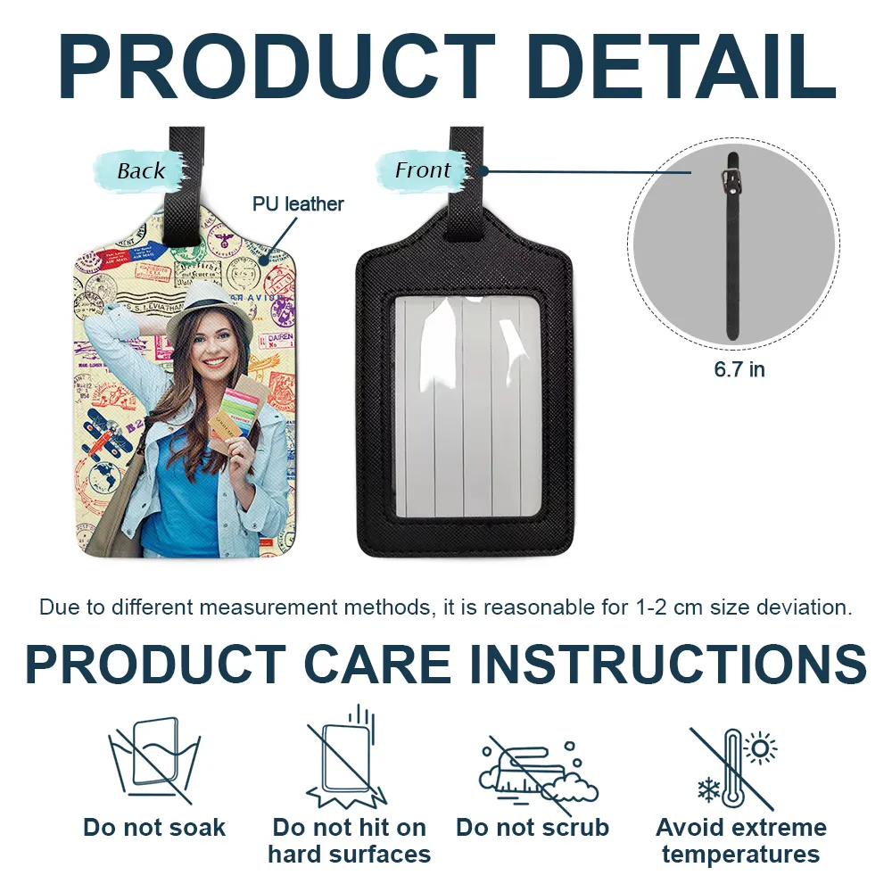 Custom Photo Travel Stamp Pattern - Personalized Luggage Tag - Image 5
