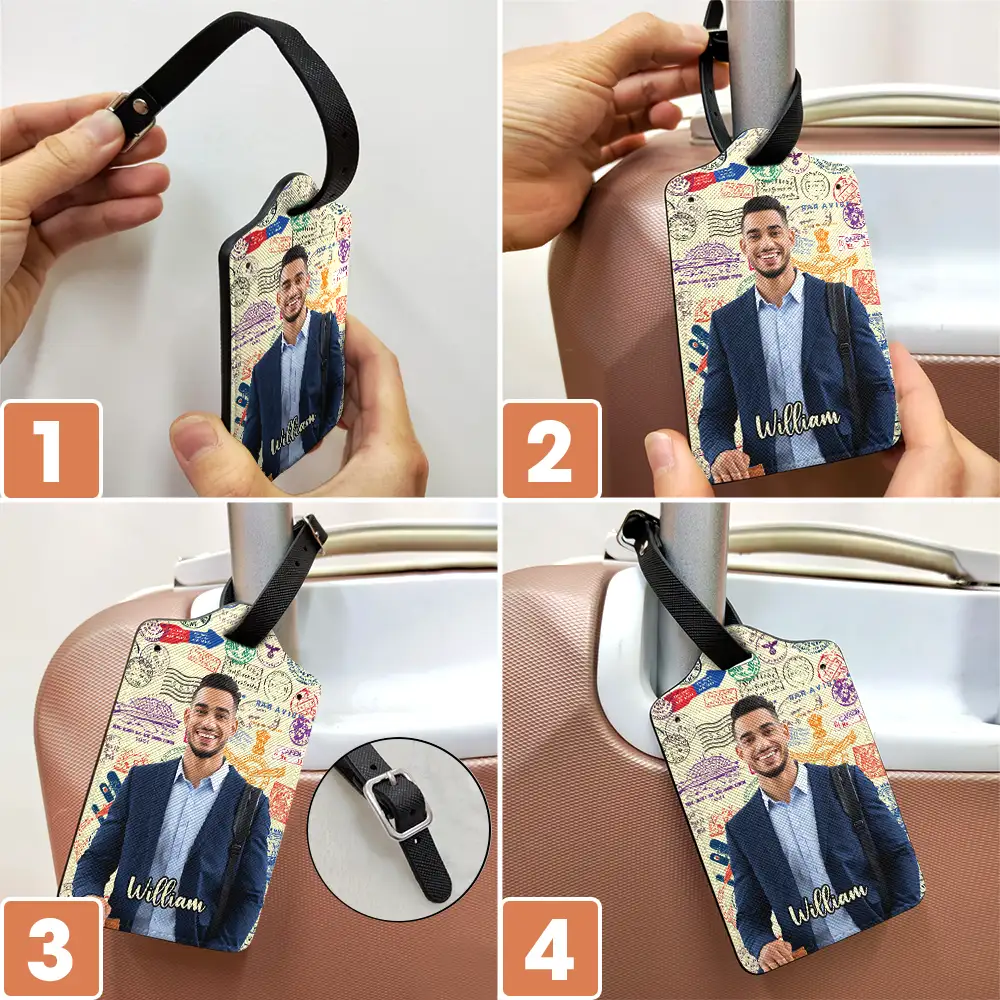 Custom Photo Travel Stamp Pattern - Personalized Luggage Tag - Image 7