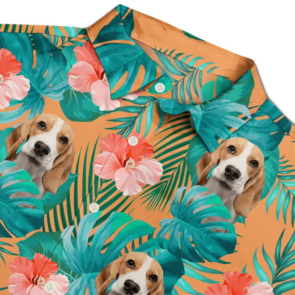 Custom Photo Tropical Leaves Funny Family Pet Face - Personalized Hawaiian Shirt - Image 5