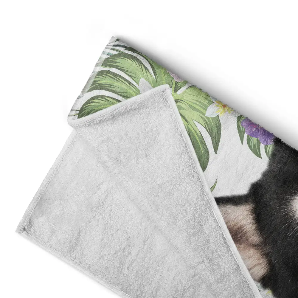 Custom Photo Tropical Leaves Pet Face - Personalized Beach Towel - Image 5