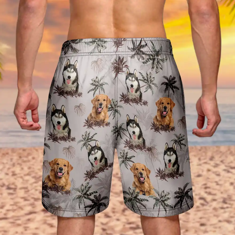 Custom Photo Tropical Palm Dog Cat - Personalized Unisex Beach Shorts - Image 5