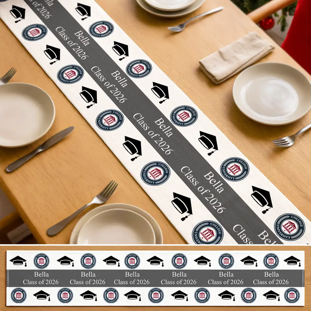 Custom Photo University Logo Graduation - Personalized Table Runner - Image 5