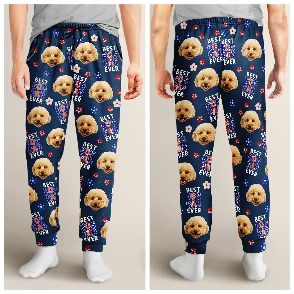 Custom Photo US Flag Best Pet Mom Dad Ever - Personalized Pajama Pants - Image 6