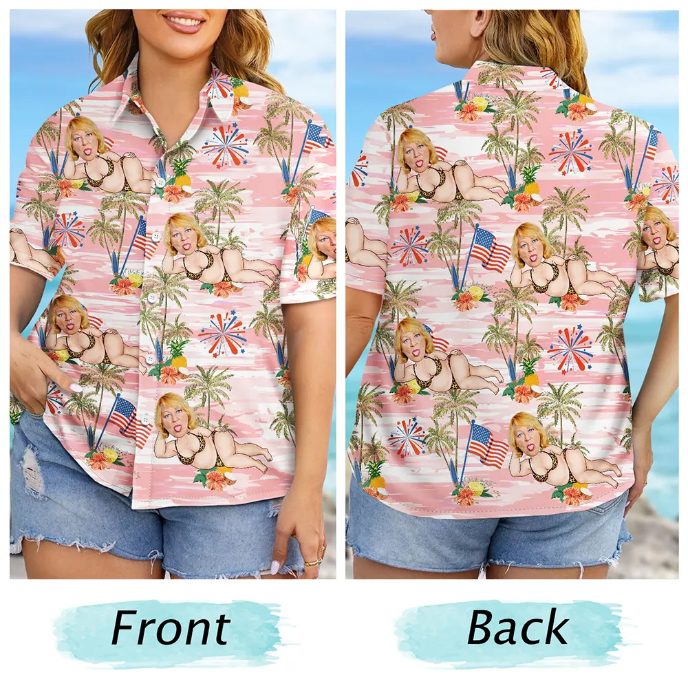 Custom Photo US Flag Sexy Pose - Personalized Hawaiian Shirt - Image 7