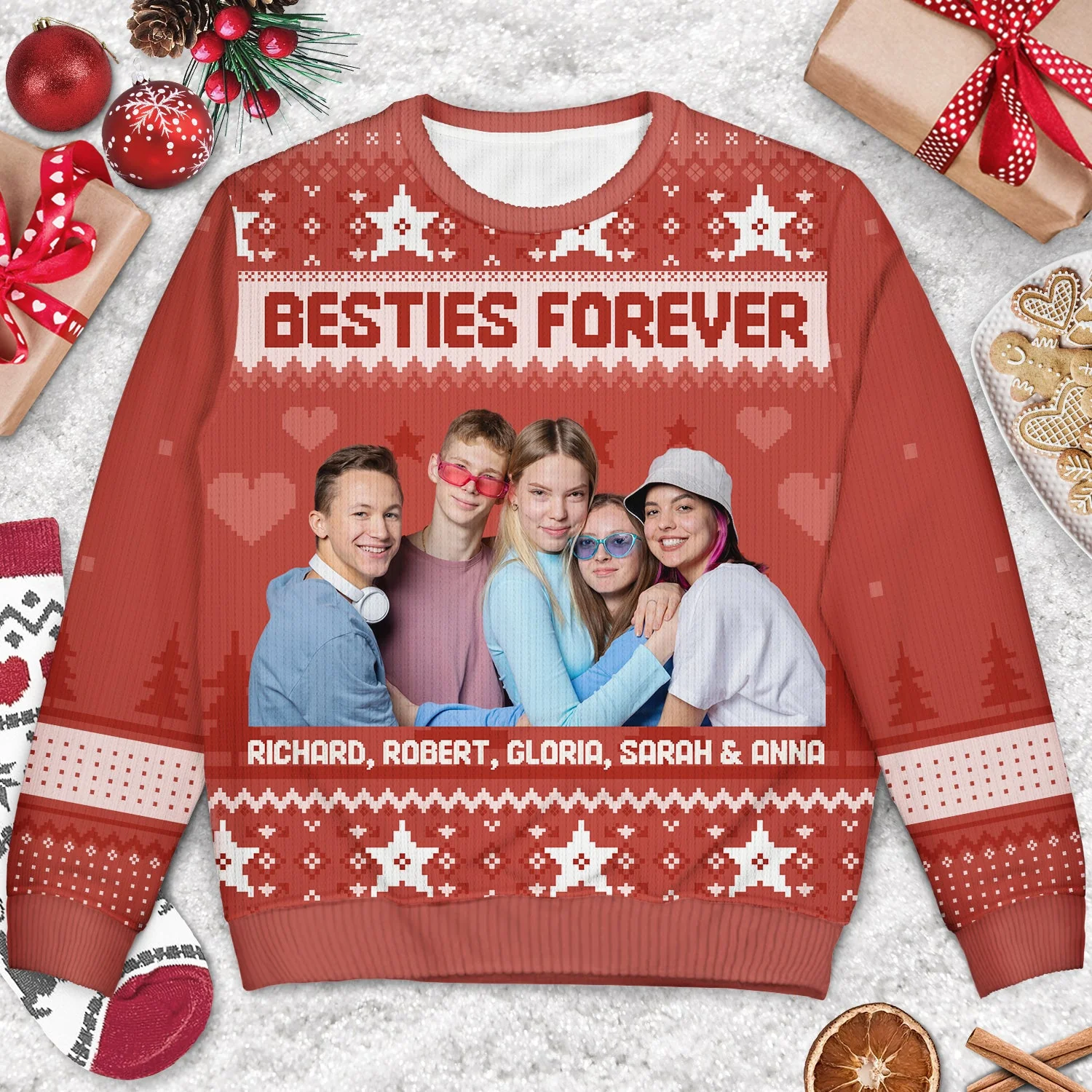 Custom Photo Version 2 - Holiday Gift For Family, Couple, Dad, Mom, Grandpa, Grandma - Personalized Unisex Ugly Sweater - Image 4