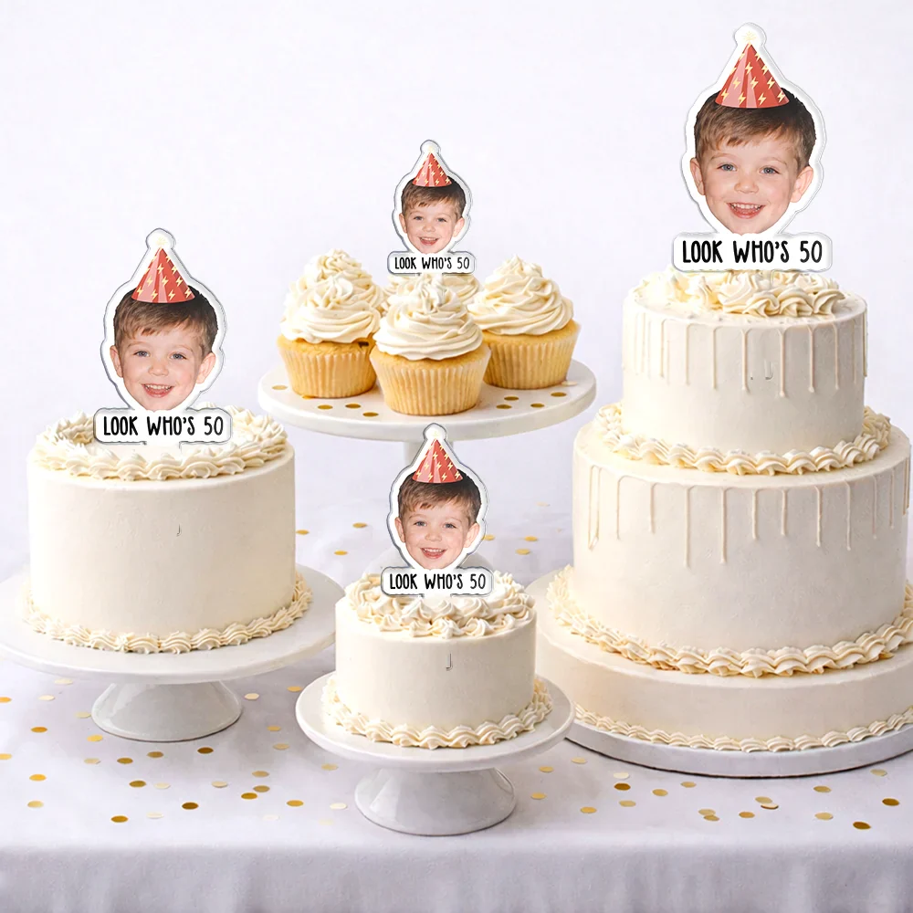 Custom Photo Vintage Birthday Funny Face - Personalized Acrylic Cake Topper - Image 3