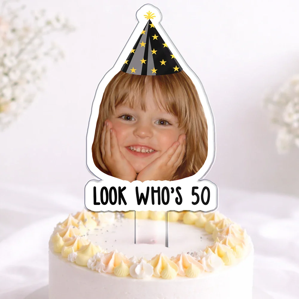 Custom Photo Vintage Birthday Funny Face - Personalized Acrylic Cake Topper - Image 4