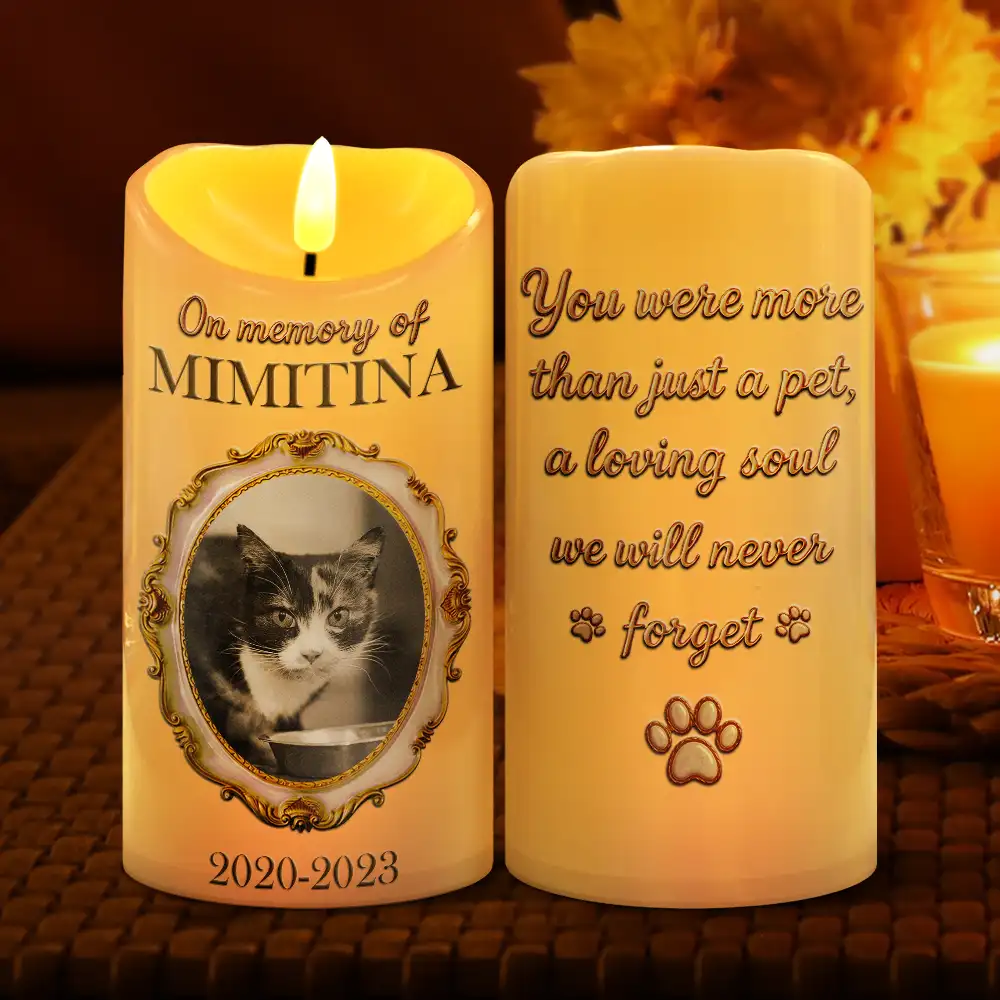 Custom Photo Vintage Frame Golden Ceramic Effect - Personalized Flameless LED Candle - Image 2