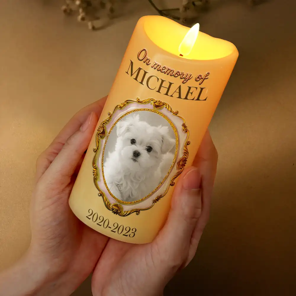Custom Photo Vintage Frame Golden Ceramic Effect - Personalized Flameless LED Candle - Image 3