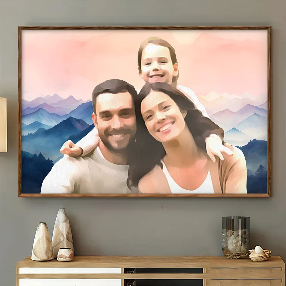Custom Photo Watercolor Couple Family Besties Landscape - Personalized Poster - Image 5