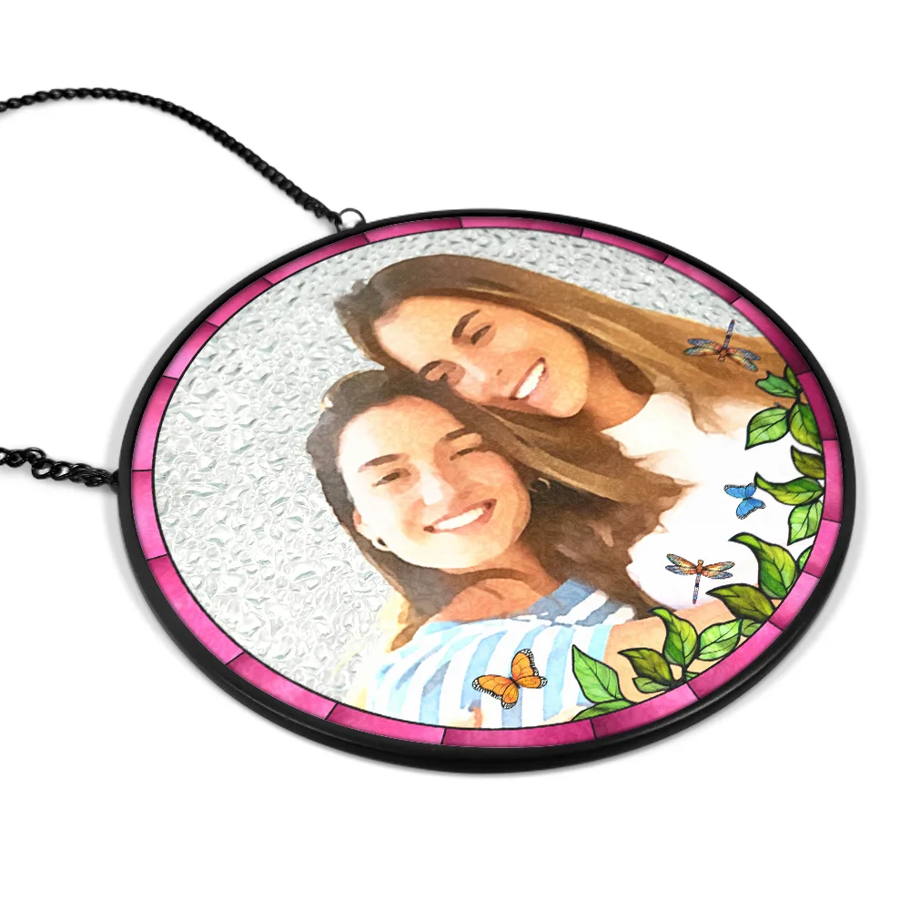 Custom Photo Watercolor Couple Family Besties - Personalized Stained Glass Window Hanging Suncatcher - Image 3