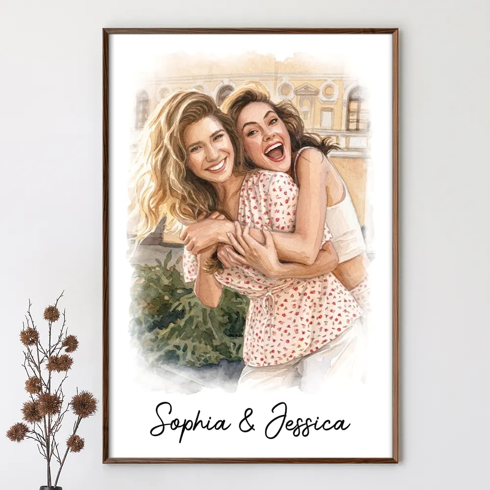 Custom Photo Watercolor Painting Family Besties Dog Cat Portrait - Personalized Poster - Image 3