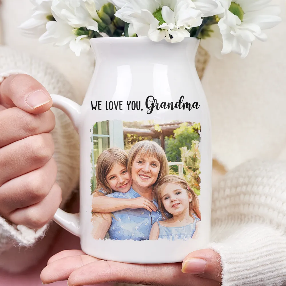 Custom Photo Watercolor Painting Mother And Daughter Forever Linked Together - Personalized Ceramic Flower Vase - Image 3