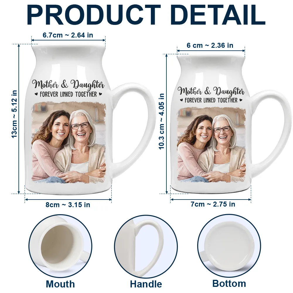 Custom Photo Watercolor Painting Mother And Daughter Forever Linked Together - Personalized Ceramic Flower Vase - Image 4