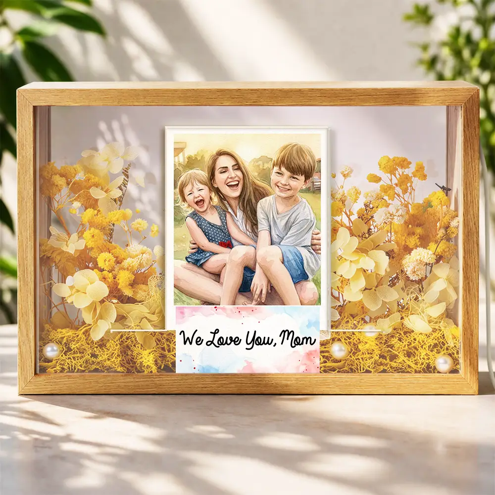 Custom Photo Watercolor Painting Mother And Daughter Forever Linked Together - Personalized Flower Light Box - Image 2