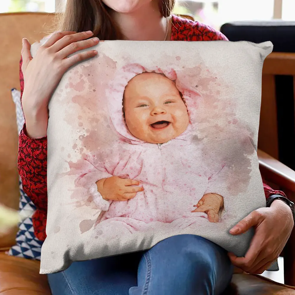 Custom Photo Watercolor Portrait Mom Dad Family Couple - Personalized Pillow - Image 3