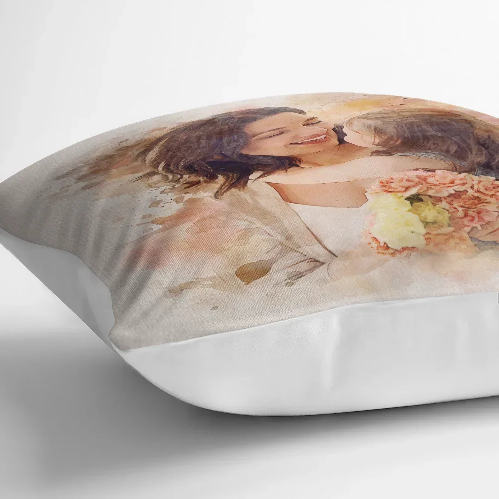 Custom Photo Watercolor Portrait Mom Dad Family Couple - Personalized Pillow - Image 4